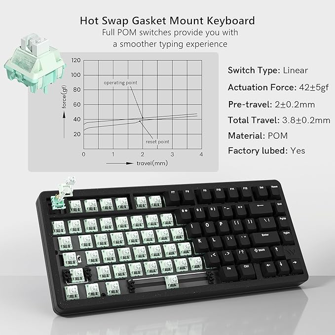 Womier SK75 75% Keyboard with Full Aluminum Wireless Mechanical Gaming Keyboard, VIA Custom Pre-lubed POM Switches RGB Creamy Gaming Key Board, 3-Modes Gasket Hot Swappable, Black