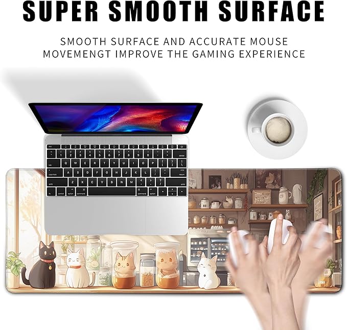 Cat Mouse Pad Gaming Desk Pad Large Mousepad Computer Office Keyboard Mat Laptop Big Desk Decor 31.5x11.8 in with Non-Slip Stitched Ege