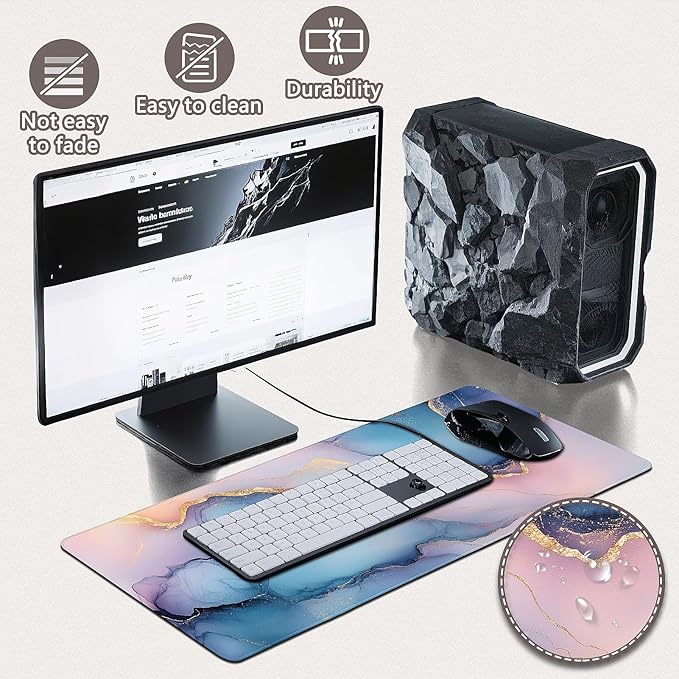 Gaming Mouse Pad - (31.5"×11.8") Marble Large Mouse Pads for Desk - Desk Mat for Keyboard and Mouse with Non-Slip Base, Desks Pad Matfor Game/Office & Home