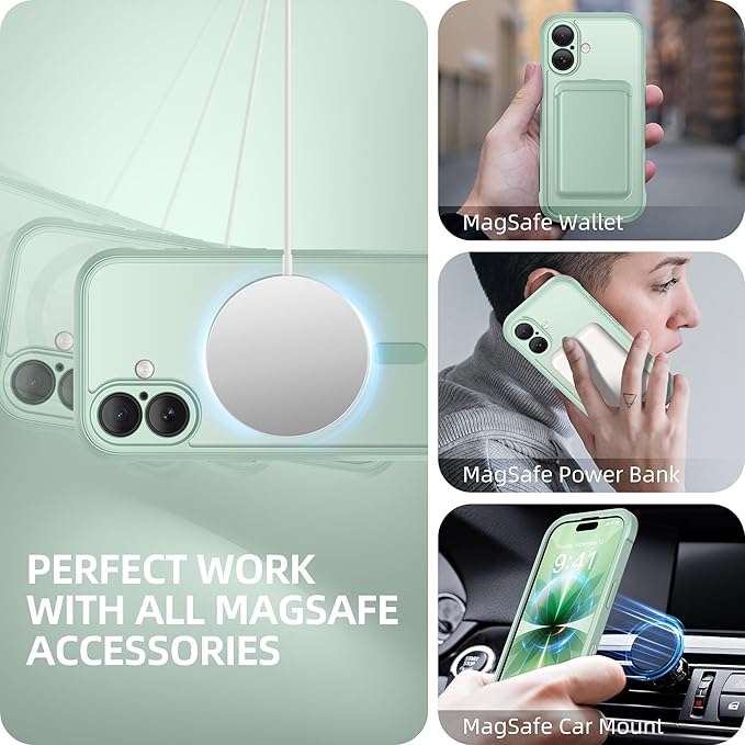 BERFY for iPhone 17 Case, Compatible with MagSafe, Built-in Glass Screen Protector, Camera Protection, Shockproof Full Body Phone case 6.3", Clear Green
