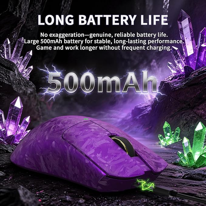 ATTACK SHARK X11 Ultra 8K Carbon Fiber Wireless Gaming Mouse,Nordic 54L15 MCU,PAW3950MAX Sensor,59g Superlight,42000 DPI,BT/2.4Ghz/Wired Mouse with 100 Million Clicks,Programmable for Pc/Mac,Purple