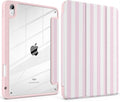 Case for iPad Air 11 inch M4 2026 M3 2025 M2 2024 Release with Pencil Holder - Cute Pink White Striped Trifold Cover with Clear Back Auto Sleep/Wake, Aesthetic Soft Protective Skin for Girls