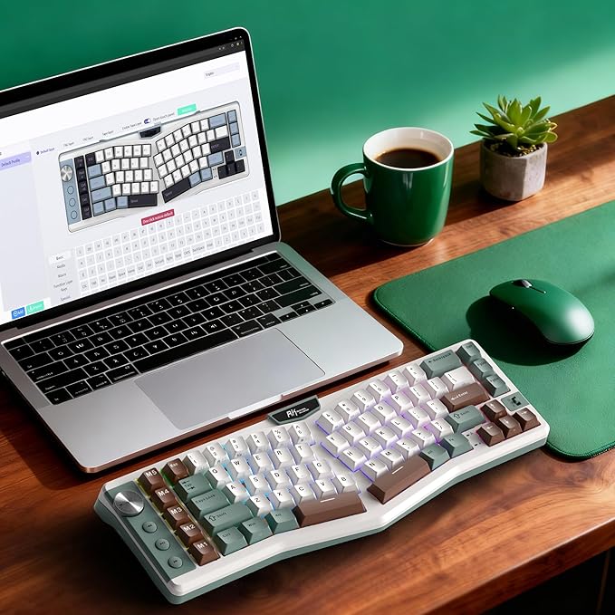 RK ROYAL KLUDGE A72 Alice Ergonomic Wireless Mechanical Keyboard w/Knob/Macro Keys/Touchable Nameplate, Tri-Mode 68% 72-Key Gasket Keyboard BT/2.4G/USB-C, Hot Swap, Win/Mac Software, 7500mAh Battery