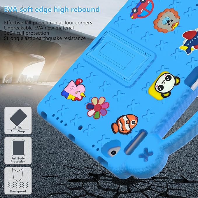 AKABEILA Compatible with Apple iPad Air 1 2013/Air 2 2014/Pro 9.7(2016)/iPad 9.7(2017/2018) Tablet Case, Kids Shockproof Protective Case with Stand Handle & Pen Tray for Girl Kid Gift Sky Blue