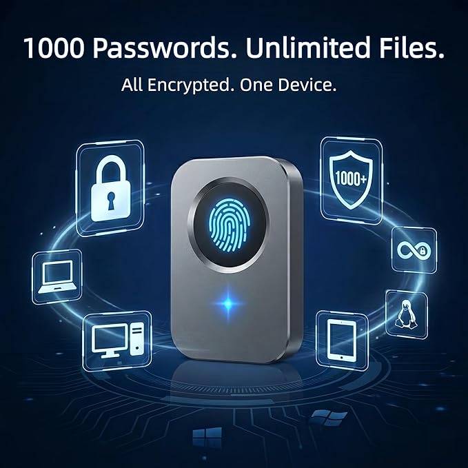 Windows Hello Fingerprint Reader for Windows 11 10, Offline Physical Security Vault for PC, USB Biometric Fingerprint Scanner, 360° Touch Secure Login & Data Encryption Device for Laptop Sliver