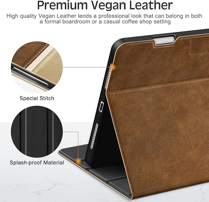 KingBlanc Case for iPad Pro 11 inch (M5 2025/M4 2024) with Pencil Holder, Vegan Leather Smart Stand Cover, Auto Sleep Wake, Support Pencil Pro/(USB-C), Viewing/Typing Angle, Durable Protection, Beige