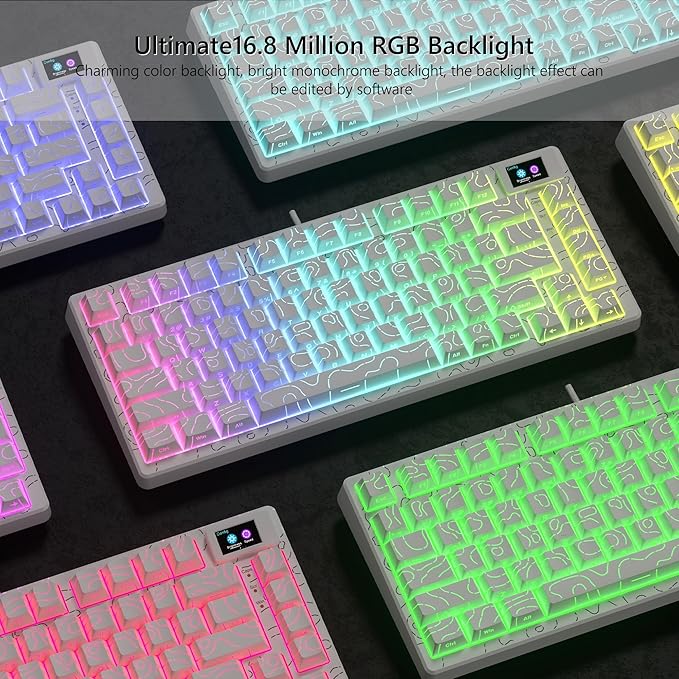 Womier SK80 75% Percent Keyboard Gaming with Color Multimedia Display Mechanical Keyboard Topographic, Hot Swappable Gasket Mount RGB Creamy Key Board Pre-lubed POM Switch for Mac/Win,White