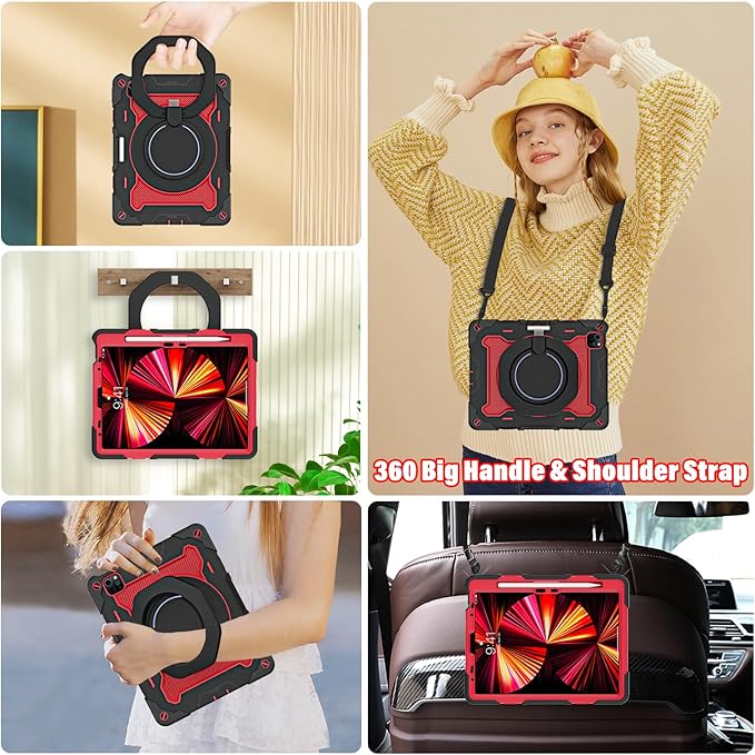 ROISKIN for iPad Air 11 inch M4/M3/M2 Case, iPad Pro 11 inch 4th/3rd/2nd/1st Generation,iPad Air 5th/4th 10.9 inch Case,Heavy Duty Shockproof with 360 Stand Handle Shoulder Strap Pen Holder for Kids