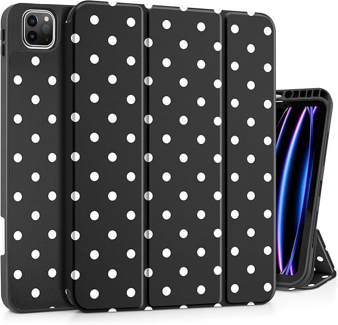 Tuiklol for iPad Pro 12.9 inch 6th / 5th / 4th / 3rd Generation 2022 2021 2020 2018 Release Case - Built in Pencil Holder Slim Protective Cover with Auto Wake/Sleep,Spot-Black