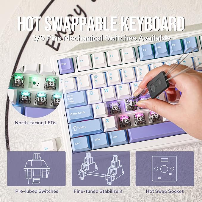 EPOMAKER x Aula F99 Wireless Mechanical Keyboard, Hot Swappable Gasket Custom Gaming Keyboard with Five-Layer Padding, BT/2.4GHz/USB-C, 8000mAh Battery (White Light Blue, Nimbus V3 Switch)