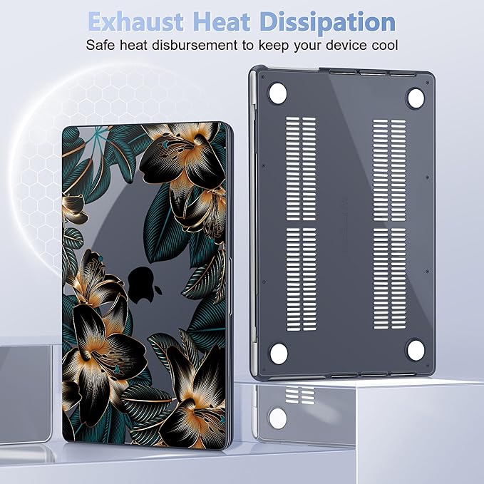 May Chen for 2026 MacBook Pro 14-inch M5 M4 M3 M2 M1 Pro/Max Chip, Release 2026 2025-2021, Model A3427 A3426 A3434 A3112 A3401 A3185, Plastic Hard Shell with Keyboard Cover, Golden Lilies Flowers