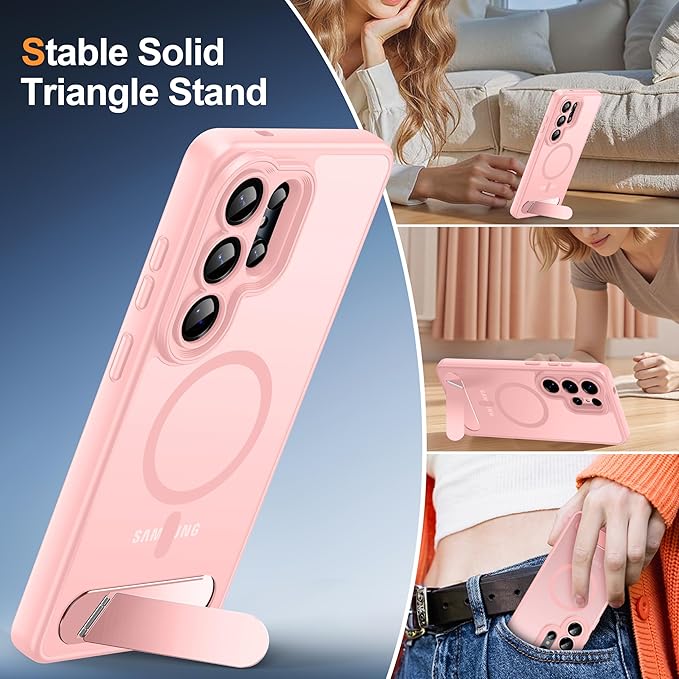 Magnetic for Samsung Galaxy S26 Ultra Case, [Compatible with MagSafe][Full Camera Protection][Built-in Invisible Kickstand] Translucent Matte Phone Case for S26 Ultra 6.9" - Pink