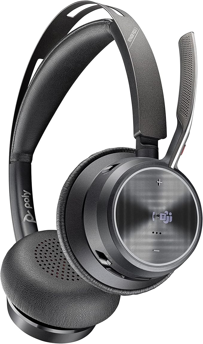 Poly - Voyager Focus 2 UC USB-A Headset (Plantronics) - Bluetooth Dual-Ear (Stereo) Headset with Boom Mic - USB-A PC/Mac Compatible - Active Noise Canceling - Works with Teams (Certified), Zoom & more