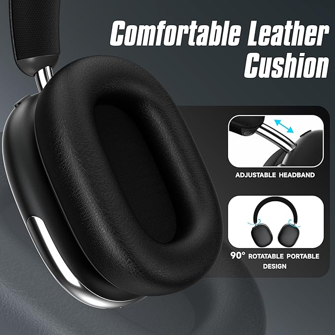 Freepods Over-Ear Bluetooth Headphones with Mic,120 Hour Playtime Active Noise Cancelling,Hi-Res Audio,Wireless ANC Headset, Android Compatible - Black