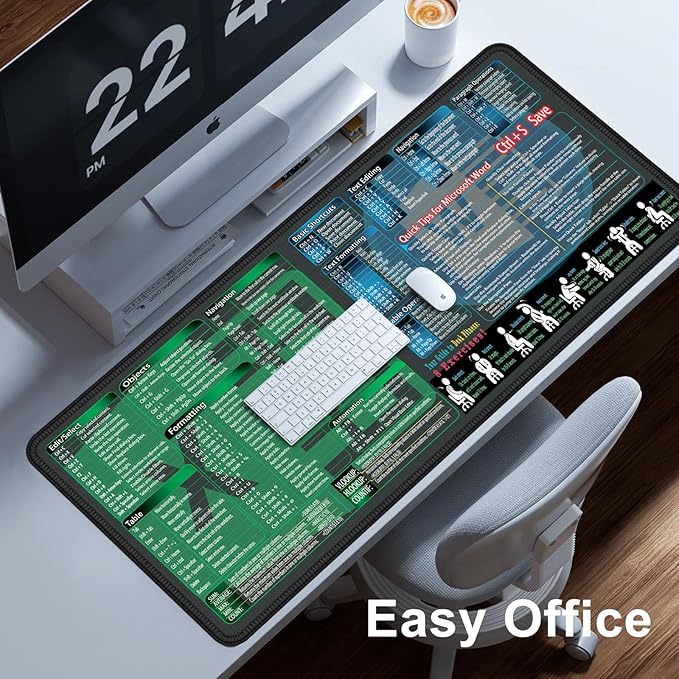 secret corner excel&Word Cheat Sheet Mousepad,XXL 35.4"x15.7" Office Desk Accessories mat, Computer Mouse pad,Extra Large Office Keyboard Shortcuts Mouse Pad,PC Gaming Non-Slip Desk pad