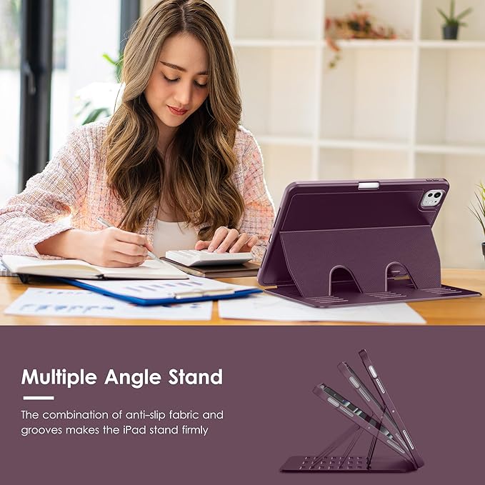 VIKESI Case for iPad Pro 11 inch (M5/M4) 2025/2024,Multiple Angles Stand Cover,Soft Back,Pencil Holder,and Auto Sleep/Wake,Dark Purple