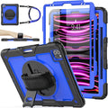 SEYMAC stock Case for iPad Pro 12.9'' 2022/2021/2020/2018 with Screen Protector 360 Rotating Stand Hand Strap, Drop-Proof Case for iPad Pro 12.9''(6th/5th/4th/3rd Generation), Blue/Black