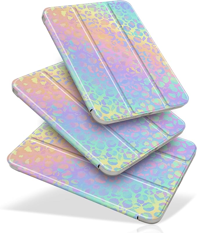 DONGKE for iPad mini 7 (A17 Pro) 2024 & iPad mini 6 2021 8.3 Inch, Slim Foldable Stand Hard PC Translucent Back Shell Smart Cover for iPad mini 7th/6th Generation [Auto Wake/Sleep] - Colorful Leopard