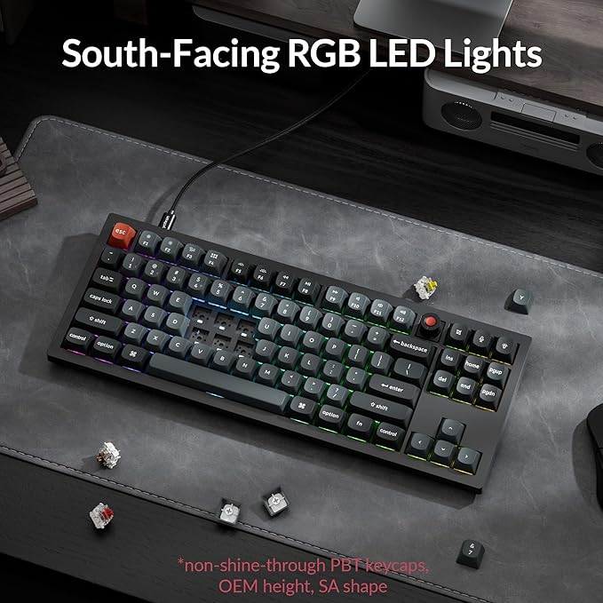 Keychron V3 8K TKL Wired Mechanical Keyboard, 8000 Hz Polling Rate QMK Programmable Knob Hot-Swappable Gaming Keyboard, RGB Backlit, Ergonomic PBT Keycaps for Mac Windows Linux-Tactile Banana Switch