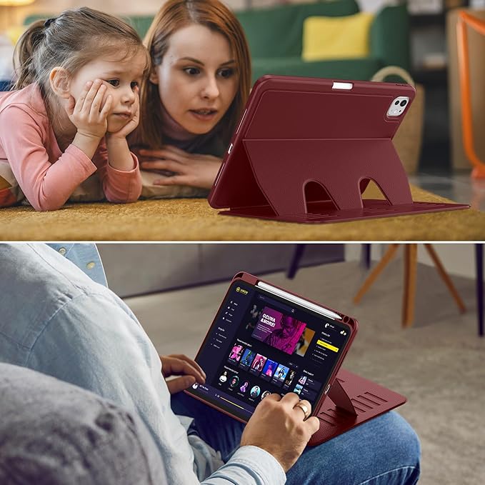 VIKESI Case for iPad Pro 11 inch (M5/M4) 2025/2024,Multiple Angles Magnetic Stand Cover,Shockproof Back,Pencil Holder,and Auto Sleep/Wake,Wine