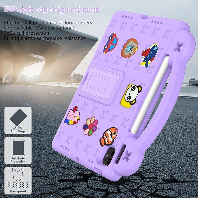 Dteck Case for iPad Air 5th/4th Gen 10.9" 2022/2020,iPad Pro 11" 4th/3rd/2nd/1st Gen,Cartoon Panda Shockproof Rugged Lightweight Convertible Handles Stand Kid Friendly Pencil Holder Case,Light Purple