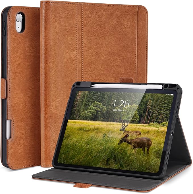 Handmade Case for iPad Air 13 Inch M4/M3/M2 (2026/2025/2024) with Pencil Holder Pocket,Magnetic Closure,Multi Angles Stand,Typing Angle,Folio Protective Cover,Auto Sleep/Wake,Brown