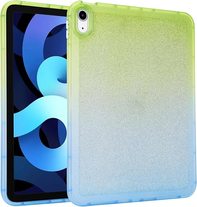 for iPad Pro 12.9 inch Case 6th/5th/4th/3rd Generation (2022/2021/2020/2018) Glitter Translucent Frosted Clear Soft TPU Back Gradient Bling Cover Silicone Protective Shell, Green & Blue