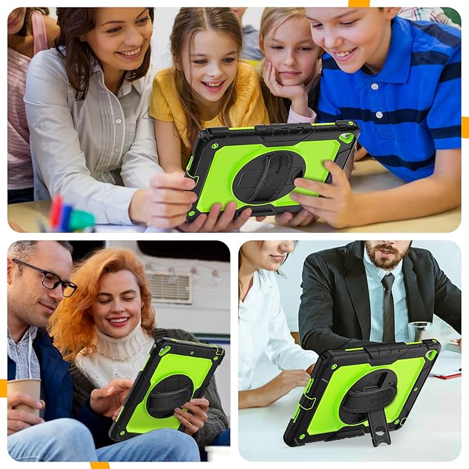 Timecity Case for iPad 6th/ 5th Generation 9.7 Inch 2018/2017 with Rotating Stand Handle Strap, Full-Body Silicone+PC Durable Sturdy Protective Case for iPad 5th/ 6th Gen/Air 2/ Pro 9.7 -Green