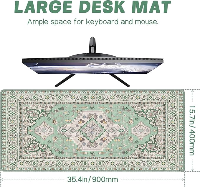 Baziabbo Green Desk Mat,XXL Extended Big Mouse Pad,Gaming Mousepad with Stitched Edge,Non-Slip Rubber Base Keyboard Desk Pad for Home Office Study Game