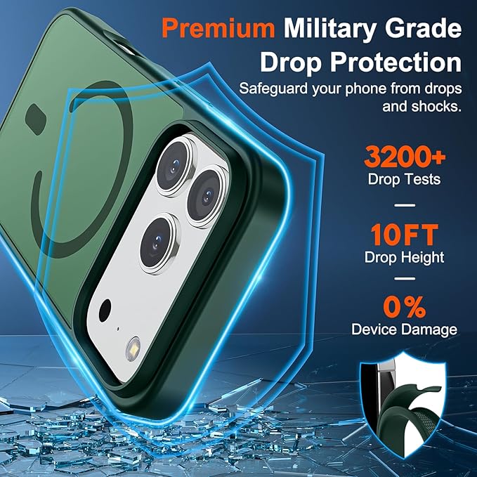 SUPFINE Magnetic for iPhone 17 Pro Max Case (Compatible with MagSafe)(Military Grade Drop Protection) Translucent Matte Shockproof with Anti-Fingerprint Phone Cover,Forest Green