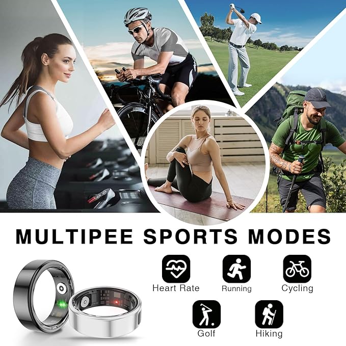 Smart Ring Women, Smart Ring Men Fitness Tracker with Heart Rate, Blood Oxygen, Sleep Monitoring, Step Counting, IP68 Waterproof for iPhone and Android (#9)