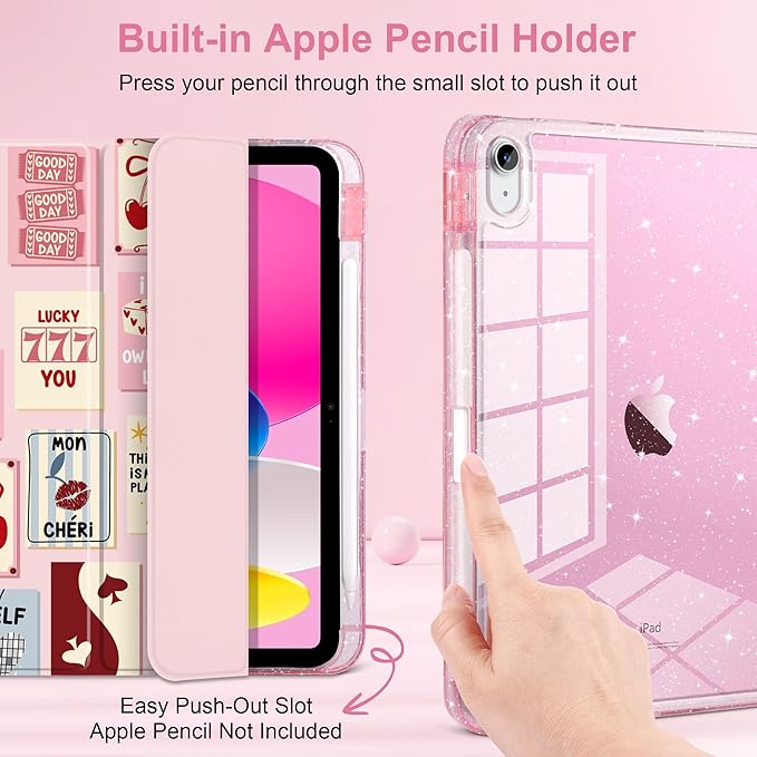 DONGKE for iPad Pro 11 inch Case – Fits M5 2025 / M4 2024, Shockproof Sparkling Glitter Acrylic Back, Pencil Holder, Trifold Stand, Auto Sleep/Wake & Touch ID Support - Lucky You