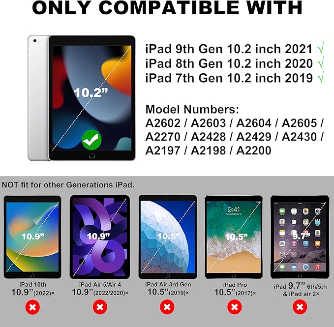Andnary Case for iPad 9th/8th/7th Generation 10.2 inch, Heavy Shockproof Cover with Screen Protector/180° Rotating Handle/Bracket/Pen Holder/Shoulder Strap, Kids Case for 2021/2020/2019 (D-Red+Blue)