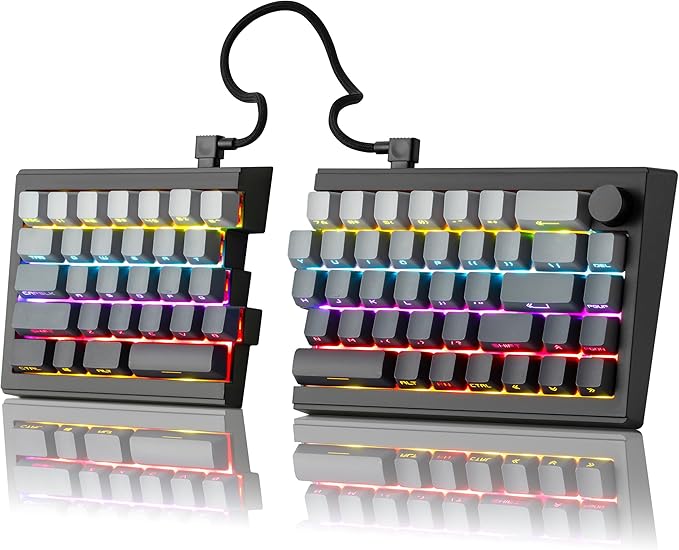 ZORNHER ST68 Ergonomic Split Keyboard,65% Wireless Gaming Keyboard with Knob,65% Black Hot-Swappable Mechanical Keyboards for Win/Mac,Linear Switches,RGB Backlit