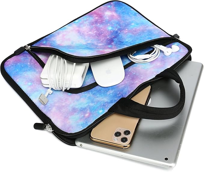 11 11.6 12 12.1 12.5 inches Laptop Sleeve Chromebook Case Ultrabook Case Notebook Sleeve PC Messenger Bag Tablet Case Neoprene Handle Sleeve for Adult Men Women, Two Pockets (Blue Galaxy)