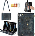 Handbag Case for iPad Pro 13" M5 M4 (2025/2024) - Techcircle Vintage Pattern Crossbody PU Leather Folio Envelope Pocket Stand Cover w/Hand Strap+Shoulder Strap+Pencil Holder+Card Slots, Retro Navy