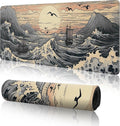 Japanese Sea Waves Large Gaming Mouse Pad,XL Mouse Pad Gaming Mouse Mat Desk Pad,31.5 x 11.8in Desk Mat Anime Mouse Pads for Desk,Extended Keyboard Pad Mousepad with Non-Slip Base and Stitched Edge
