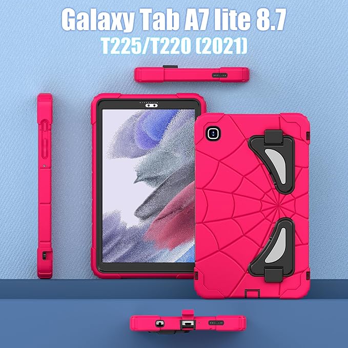 AKABEILA Compatible with Samsung Galaxy Tab A7 Lite 8.7 inch T225/T220(2021) Tablet Case，Lightweight Shockproof Rugged Protective Cover with Kickstand for Kids Children Boys Babies Strawberry Black
