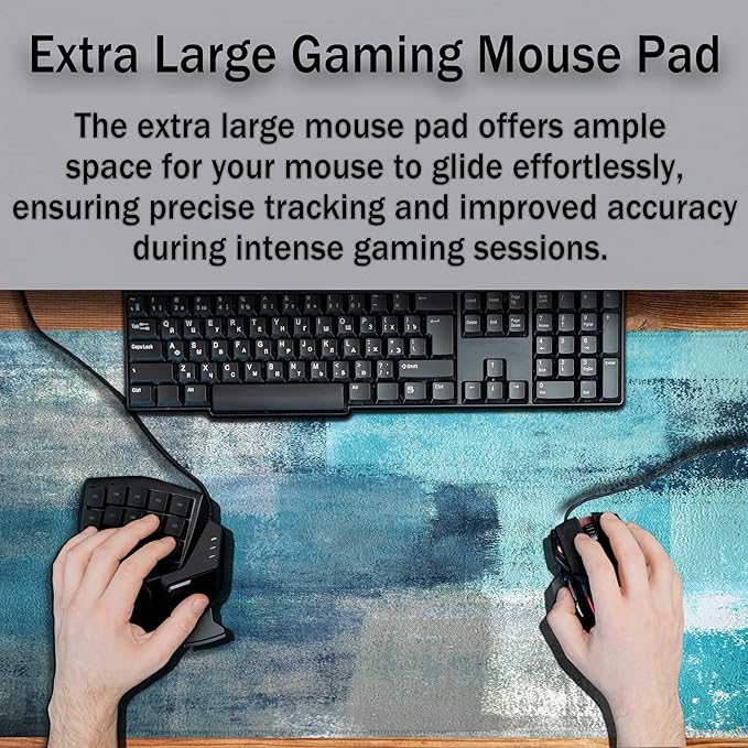 XXL Mouse Pad Turquoise and Gray, Extra Large Mouse Pad Gaming Desk Mats, Oversized Mousepad Non-Slip Rubber Base, 35.4 X 15.7 inch for Work/Game/Office/Home Abstract Painting Contemporary