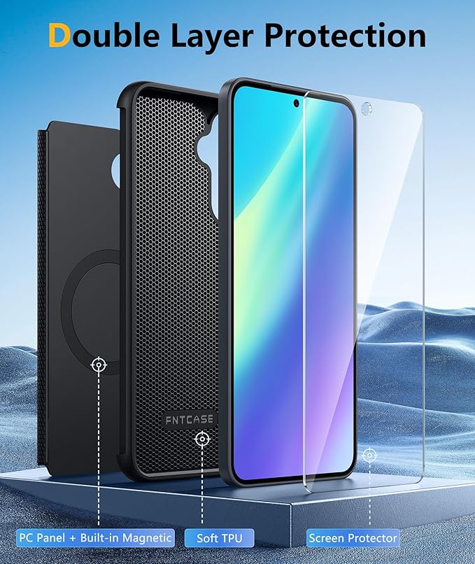 FNTCASE for Galaxy A35-5G Phone Case - Samsung A35 5G Magnetic Cover [Fit for Magsafe] with Screen Protector, Anti-Slip Textured, TPU+PC Dual Layer Shockproof, Military Grade Drop Protection (Black)