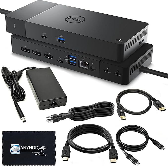 Dell WD22TB4 Thunderbolt 4 Dock Bundle - 40Gbps USB-C/USB-A, 1 Year Warranty with 180W Adapter, Anyhdd HDMI, DP, USB-C Cable & Cloth - Docking Station, Supports Dual/Triple Monitors & 4k Display