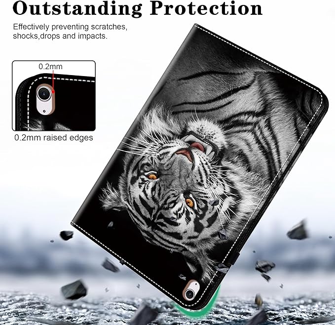 Compatible with iPad Air 11 Inch Case 8th/7th/6th Generation (M4/M3/M2) 2026/2025/2024, for iPad Air 5th/4th Generation Case 10.9 Inch 2022/2020 with Pencil Holder & Card Slots - Black Tiger