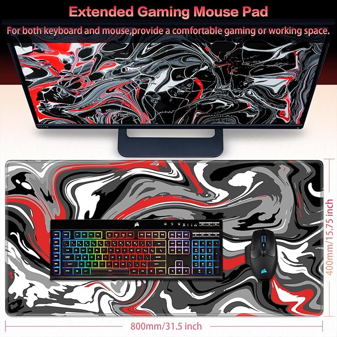 Canjoy Gaming Mouse Pad, Fluid Pattern Mouse Pad 31.5x15.7inch Large Extended Computer Mouse Mat Keyboard Full Desk Mousepad for Gaming, Office, Home