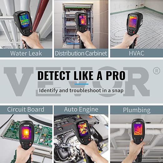 VEVOR Thermal Imaging Camera, 240x180 IR Resolution (43200 Pixels), 20Hz Refresh Rate Infrared Camera with -4℉~662℉ Temperature Range, 16G Built-in SD Card, and Rechargeable Li-ion Battery