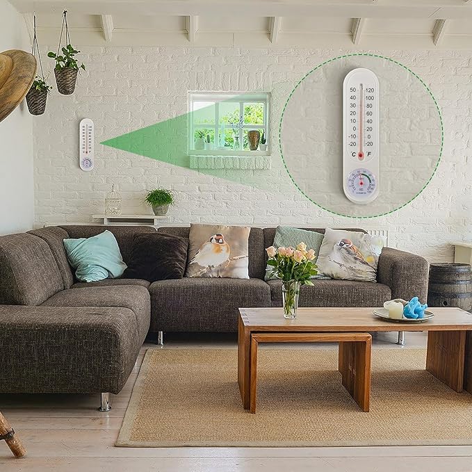 Leinuosen 10 Pcs Indoor Outdoor Wall Thermometer Humidity Meter Vertical Thermometer and Hygrometer Wireless Temperature Humidity Gauge Meter with Fahrenheit/Celsius for Patio Garden