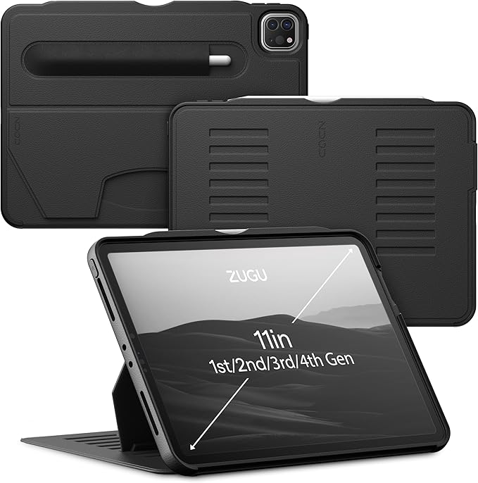 ZUGU Case iPad Pro 11 Inch Case Lighter Version, 1st/2nd/3rd/4th Generation 2018/2020/2021/2022, Slim Protective Cover, Wireless Apple Charging, Convenient Magnetic Stand. Sleep/Wake, Stealth Black