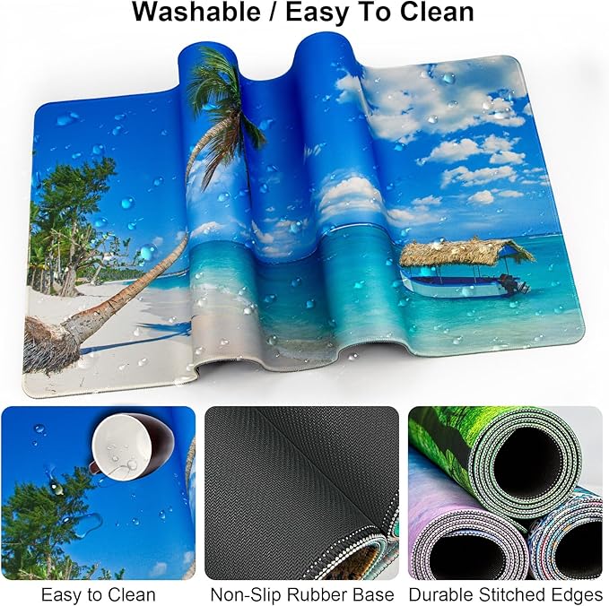 Keyboard Wrist Rest + Mouse Pad with Wrist Support + Desk Mat + Coaster 4 in 1 Set, XXL Large Gaming Mousepad Cute Ergonomic Mouse Pads for Desk Computer Laptop Office Decor-Blue Sea