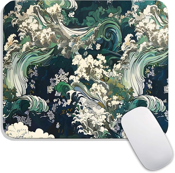 Square Mouse Pad Japanese Art,Personalized Premium-Textured Custom Mouse Mat Design,Washable Mousepad Lycra Cloth,Non-Slip Rubber Base Computer Mouse Pads for Wireless Mouse