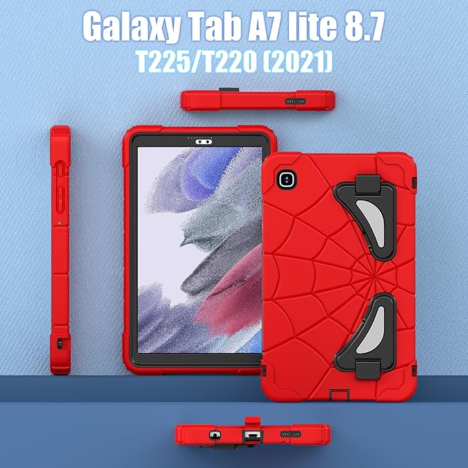AKABEILA Compatible with Samsung Galaxy Tab A7 Lite 8.7 inch T225/T220(2021) Tablet Case，Lightweight Shockproof Rugged Protective Cover with Kickstand for Kids Children Boys Babies Red Black