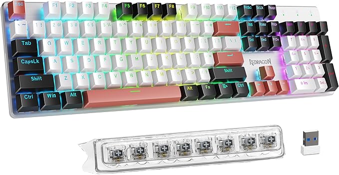 Redragon Wireless Mechanical Gaming Keyboard, Tri Mode BT/2.4G/USB-C Hot Swappable Custom Keyboard, RGB Backlit Computer Gaming Keyboards, PBT Keycaps, Programmable for PC/Tablet,K671WBR-KS